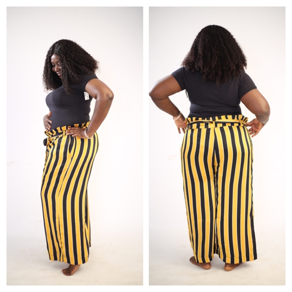 Black and Yellow Striped Wide-Leg Pants